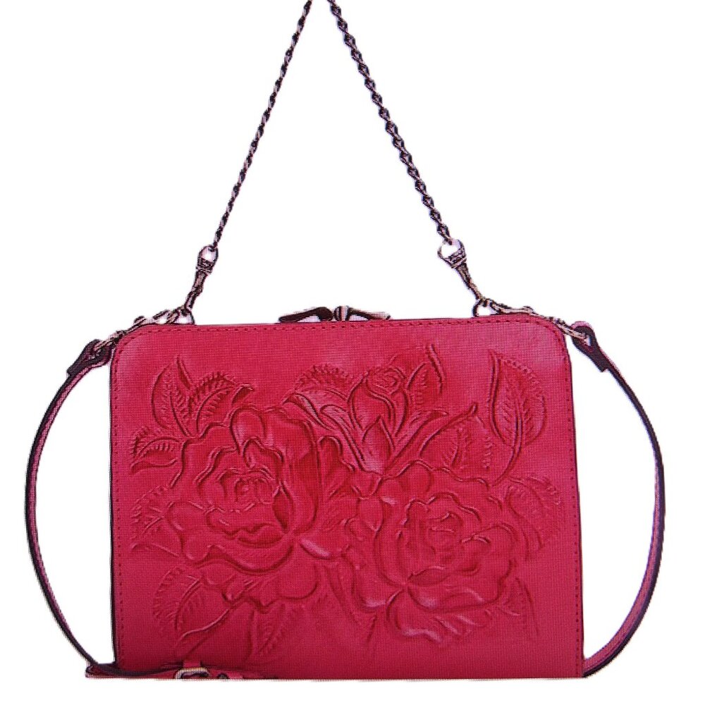 PATRICIA NASH EVANGELINE BAG, FULL GRAIN EMBOSSED LEATHER, PASSION RED, 2 STRAPS - Picture 13 of 13